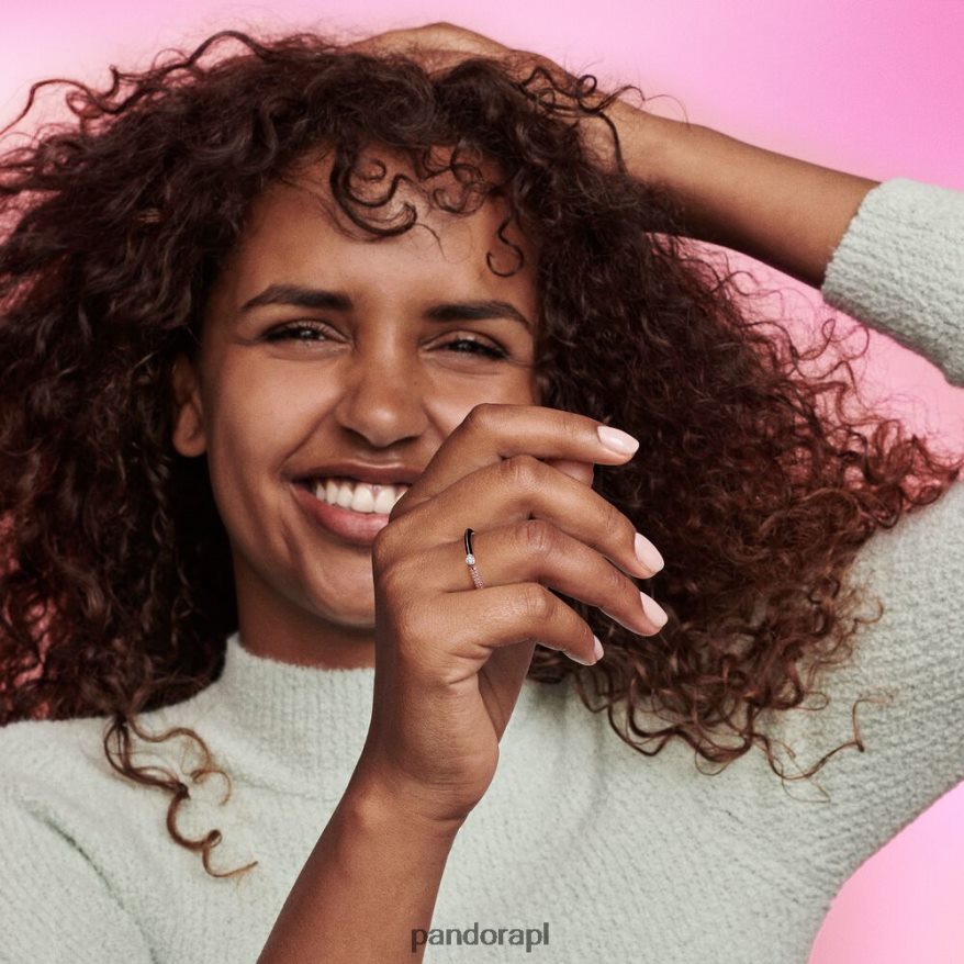 Pokryty różowym złotem/czarny Akcesoria Pandora ja pave i podwójny pierścień DFDN620