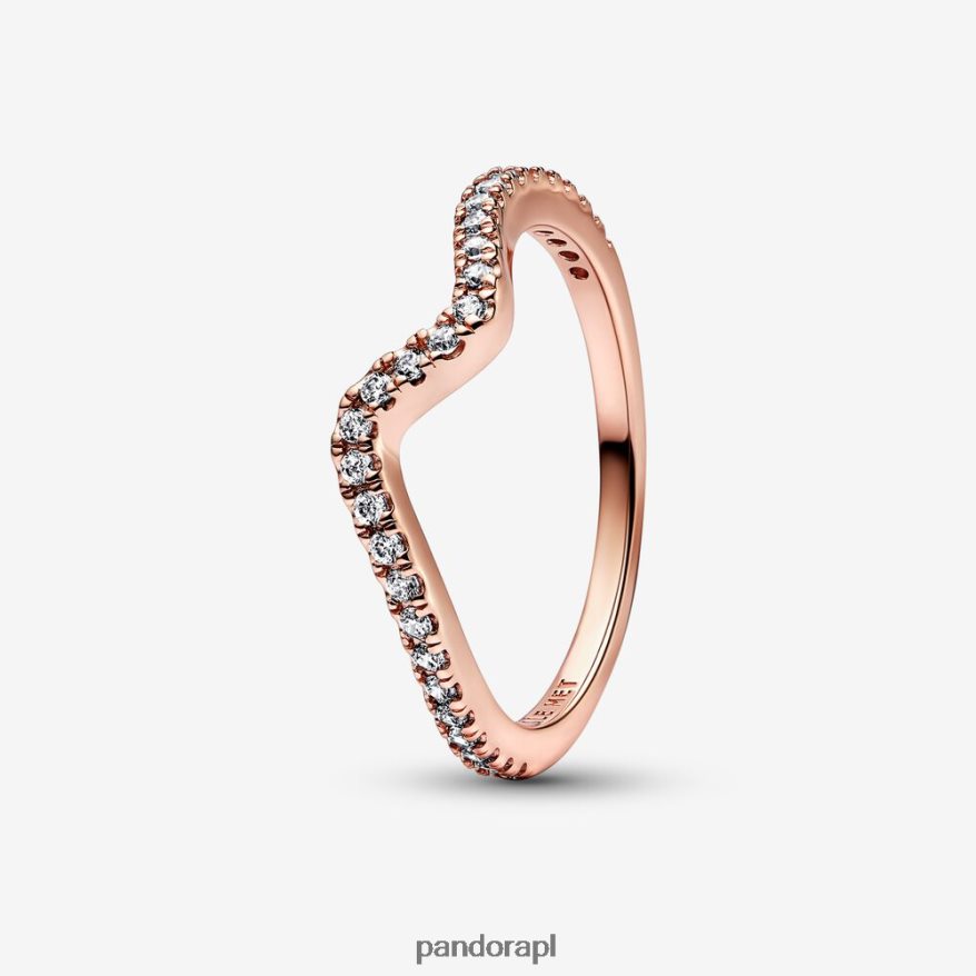 Pozłacane Różowym Złotem Akcesoria Pandora błyszczący pierścień w kształcie fali DFDN600