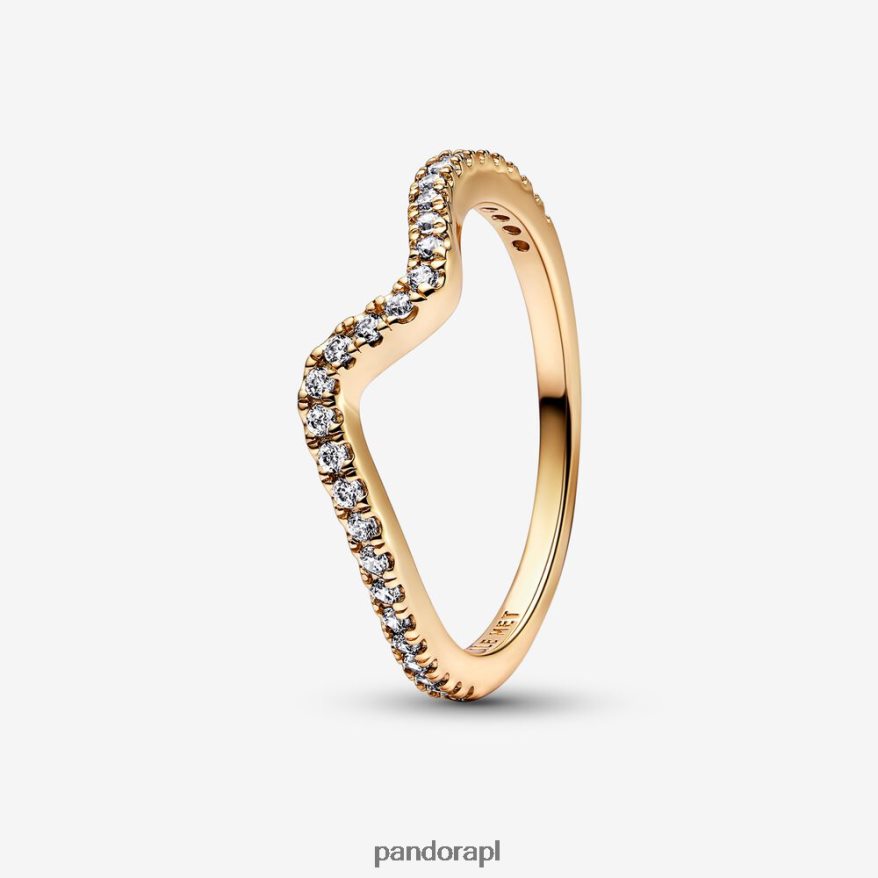 pozłacany Akcesoria Pandora błyszczący pierścień w kształcie fali DFDN601