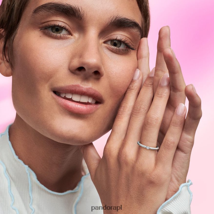 srebrny/biały Akcesoria Pandora ja pave i podwójny pierścień DFDN574