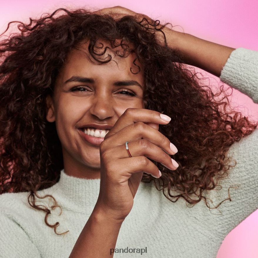 srebro/czerwony Akcesoria Pandora ja pave i podwójny pierścień DFDN621