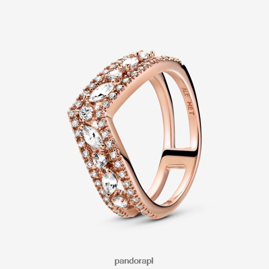 Pozłacane Różowym Złotem Akcesoria Pandora błyszczący pierścionek markiza z podwójnymi wahaczami DFDN683