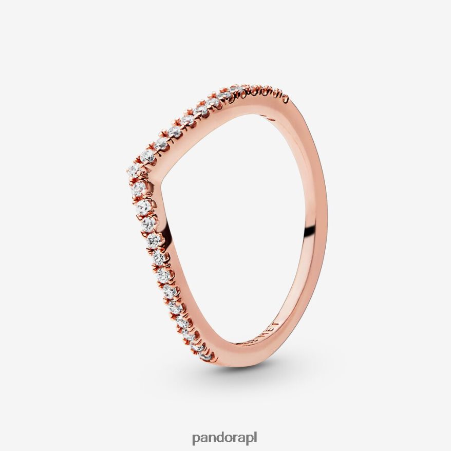 Pozłacane Różowym Złotem Akcesoria Pandora błyszczący pierścionek typu Wishbone DFDN551