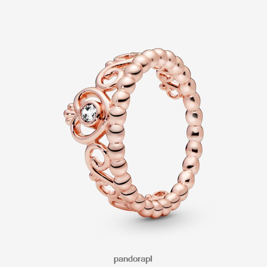 Pozłacane Różowym Złotem Akcesoria Pandora Pierścionek koronny z tiarą księżniczki DFDN517