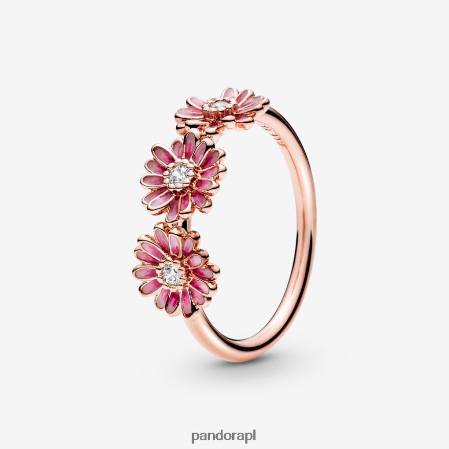 Pozłacane Różowym Złotem Akcesoria Pandora Pierścionek z trio w kształcie różowej stokrotki DFDN678