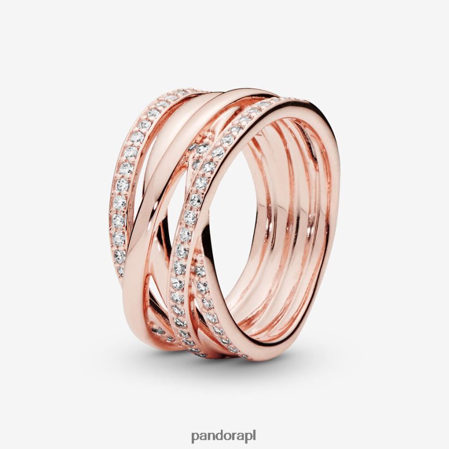 Pozłacane Różowym Złotem Akcesoria Pandora pierścionek z błyszczącymi i polerowanymi liniami DFDN649