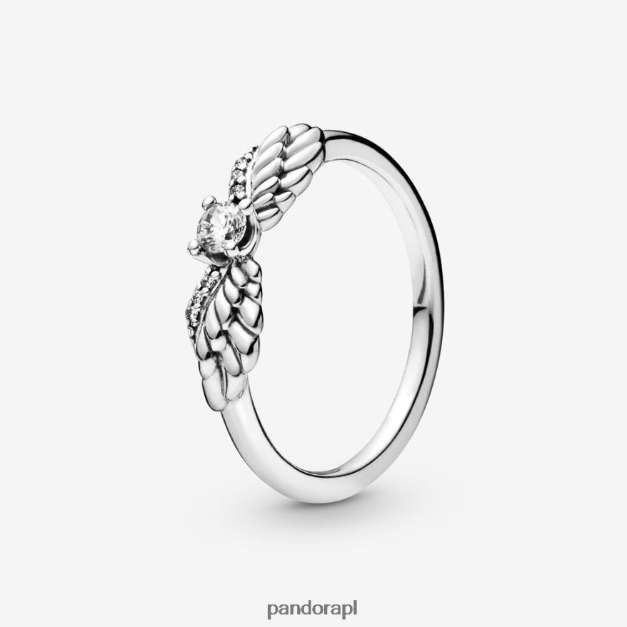 srebro Akcesoria Pandora błyszczący pierścionek ze skrzydłami anioła DFDN675