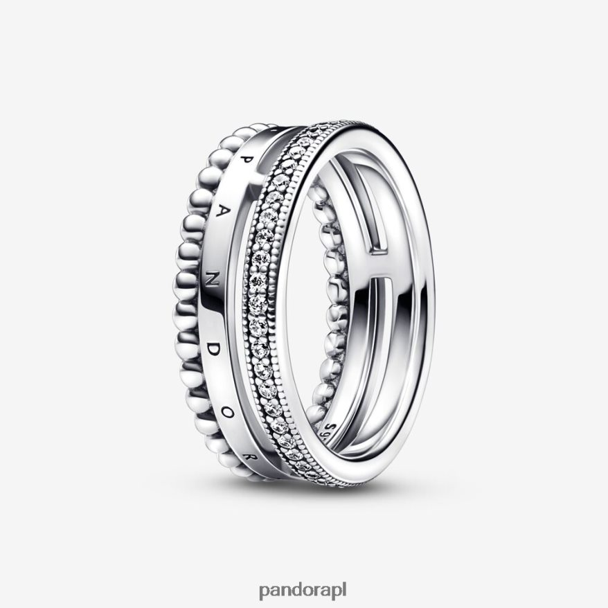 srebro Akcesoria Pandora charakterystyczne logo i pierścień z koralikami DFDN657