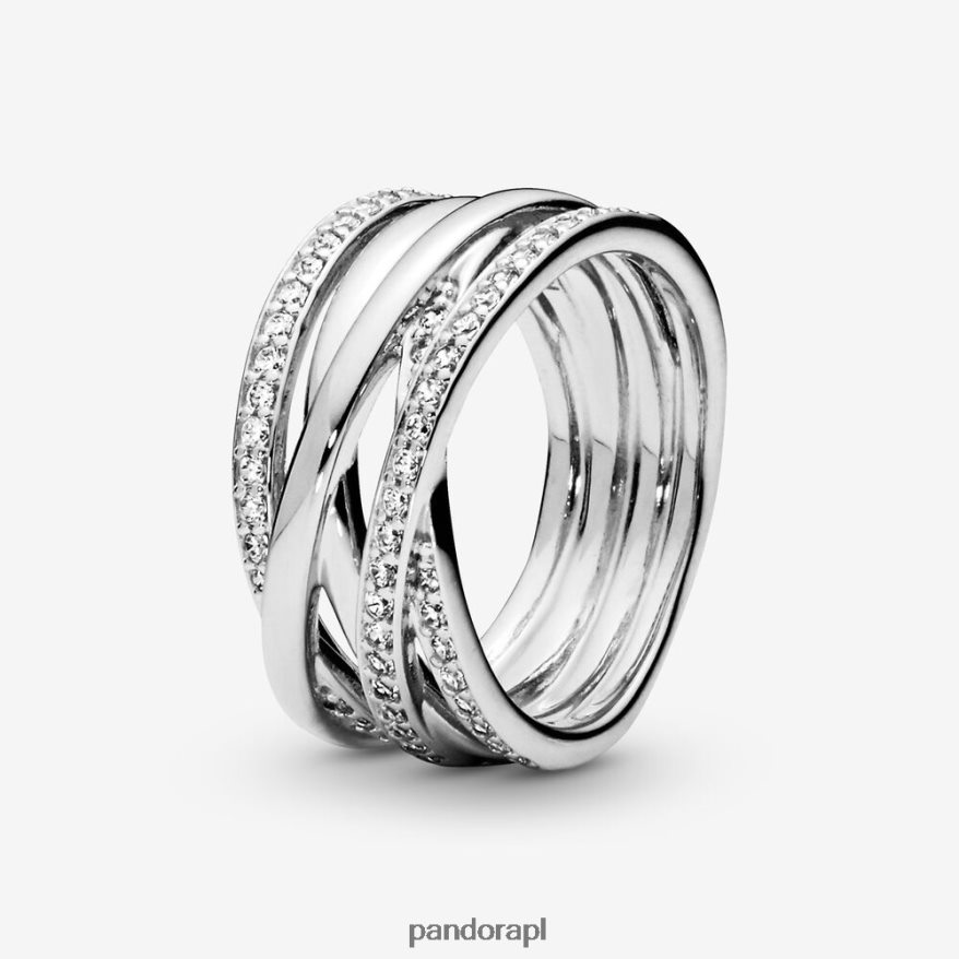 srebro Akcesoria Pandora pierścionek z błyszczącymi i polerowanymi liniami DFDN648