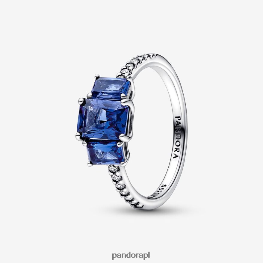 srebro/niebieski Akcesoria Pandora prostokątny, błyszczący pierścionek z trzema kamieniami DFDN547