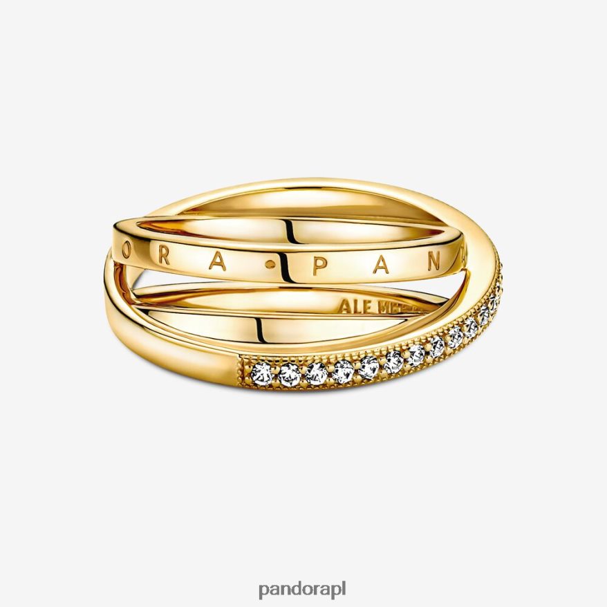 pozłacany Akcesoria Pandora Pierścień crossover pave z potrójnym paskiem DFDN624