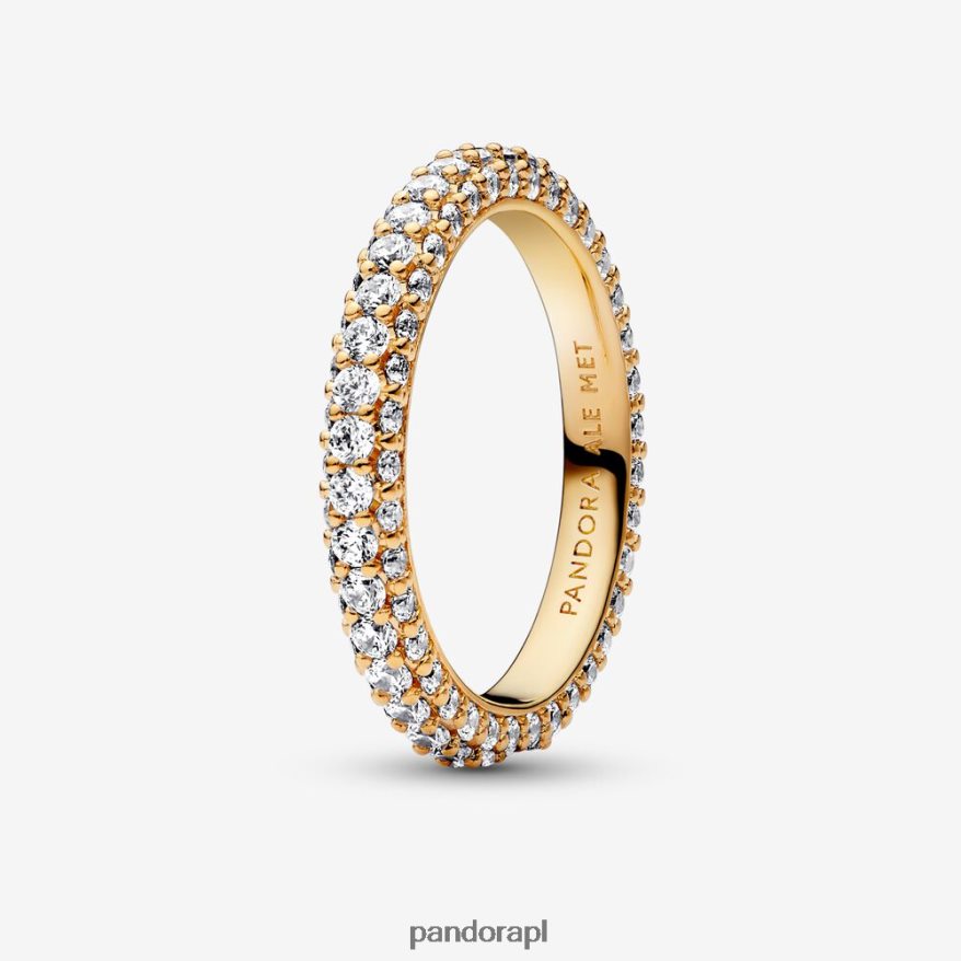 pozłacany Akcesoria Pandora ponadczasowy pierścionek jednorzędowy Pave DFDN654