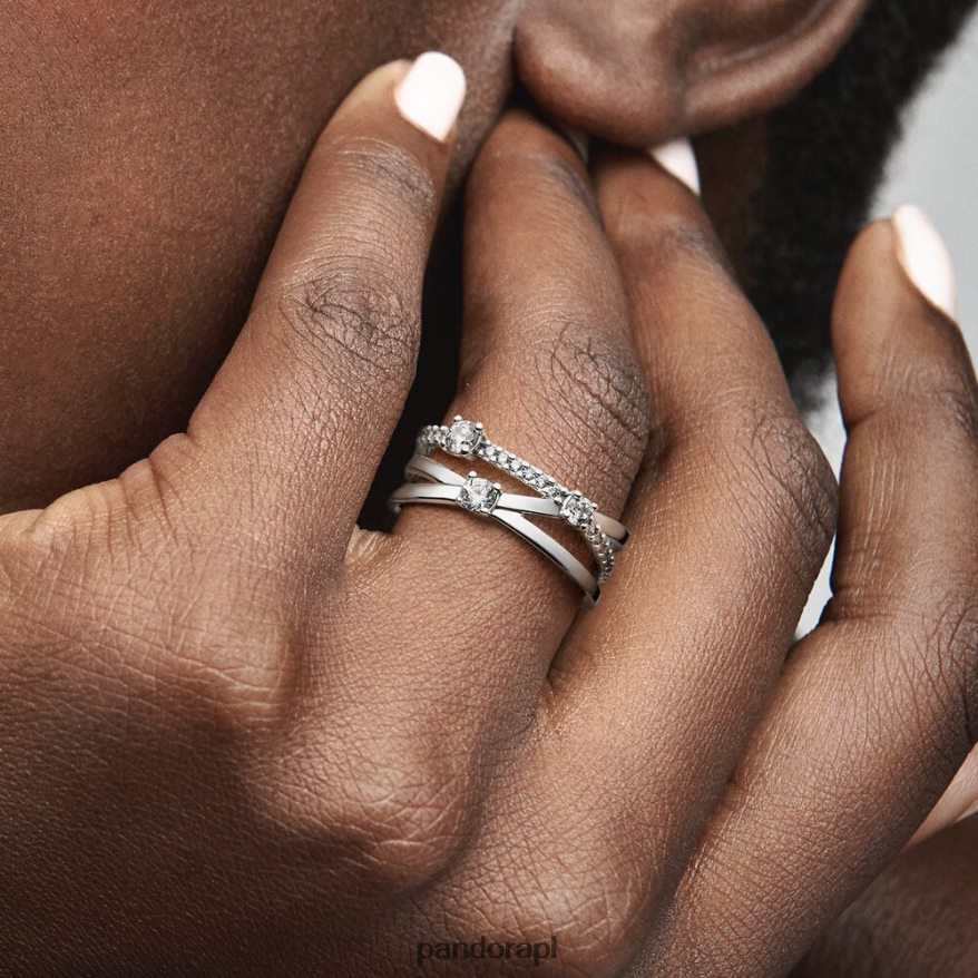 srebro Akcesoria Pandora błyszczący, potrójny pierścionek DFDN661