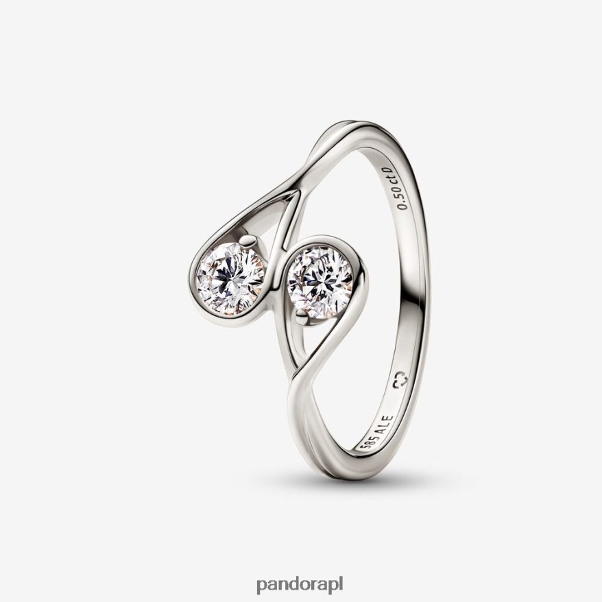 białe złoto Akcesoria Pandora Pierścionek z diamentem o podwójnej blasku, stworzony w laboratorium i masie 0,50 ct DFDN543