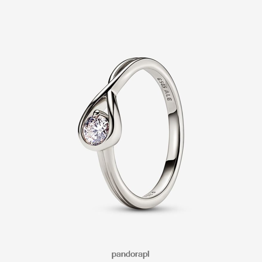 białe złoto Akcesoria Pandora Wytworzony w laboratorium pierścionek z brylantem o masie 0,25 ct i brylantach DFDN506