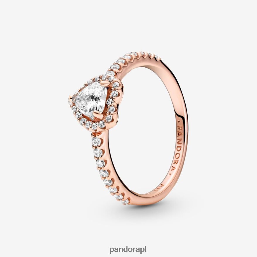 Pozłacane Różowym Złotem Akcesoria Pandora błyszczący pierścionek z podwyższonym sercem DFDN488