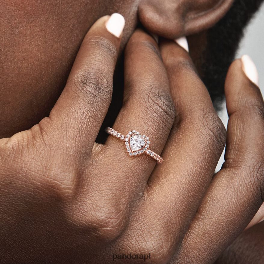 Pozłacane Różowym Złotem Akcesoria Pandora błyszczący pierścionek z podwyższonym sercem DFDN488