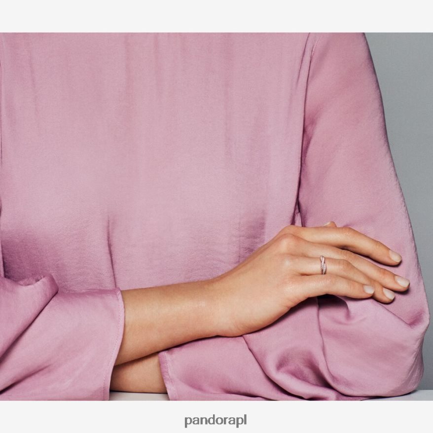 Pozłacane Różowym Złotem Akcesoria Pandora błyszczący, skręcony pierścień DFDN531