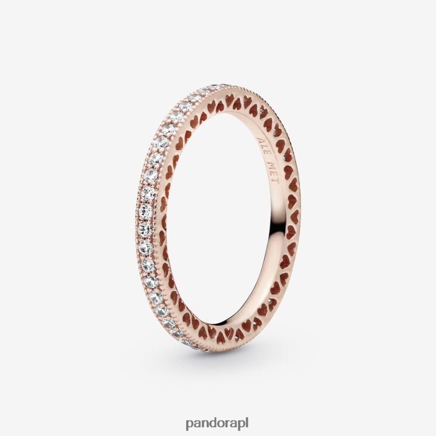 Pozłacane Różowym Złotem Akcesoria Pandora pierścionek z blaskiem i sercami DFDN577