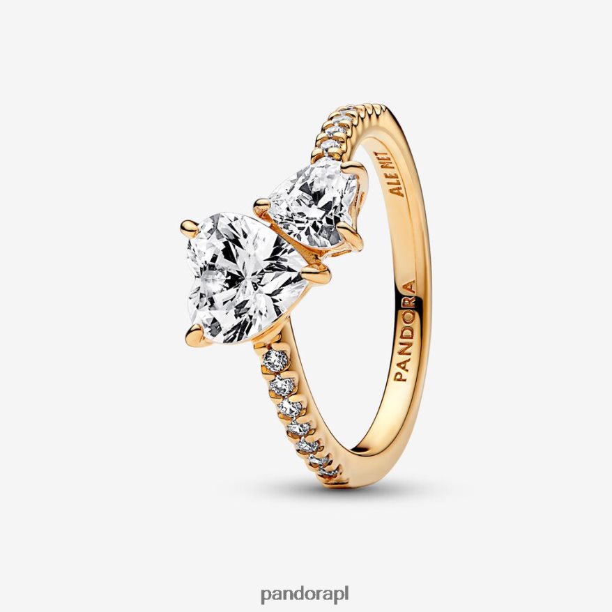 pozłacany Akcesoria Pandora Błyszczący pierścionek z podwójnym sercem DFDN512