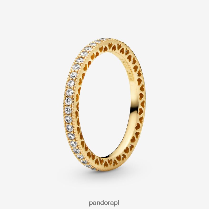 pozłacany Akcesoria Pandora pierścionek z blaskiem i sercami DFDN579