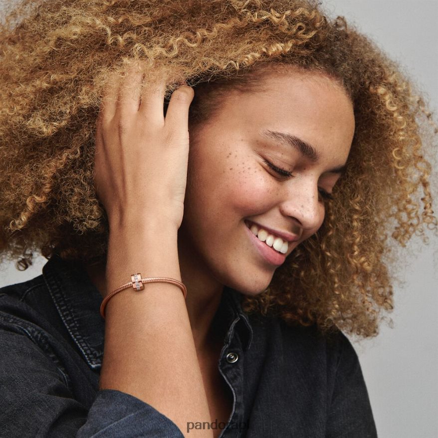 Pozłacane Różowym Złotem Akcesoria Pandora błyszczący urok przekładki między rzędami DFDN11