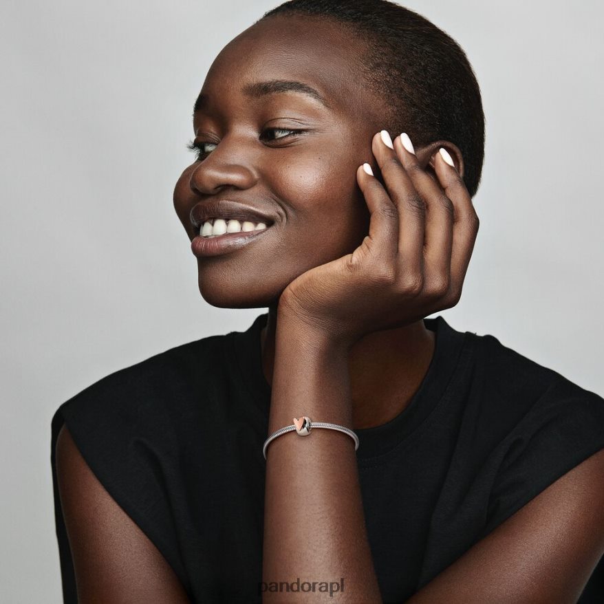 dwutonowy Akcesoria Pandora odręczny urok z klipsem w kształcie serca DFDN26