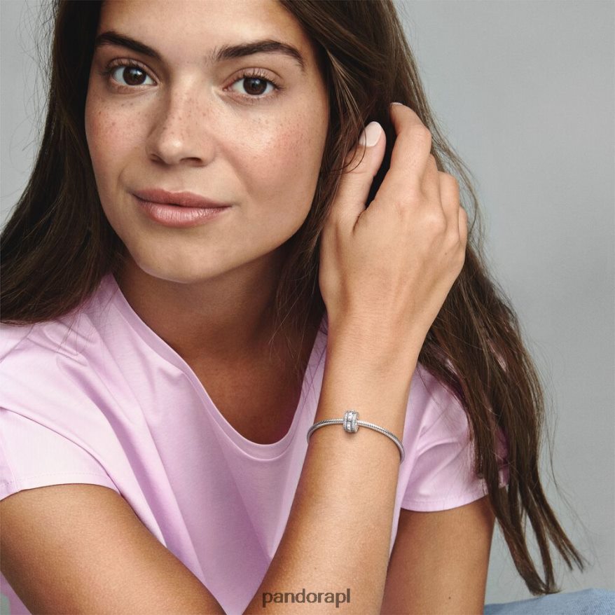 srebro Akcesoria Pandora błyszczące linie utorowania i zawieszka z logo DFDN20