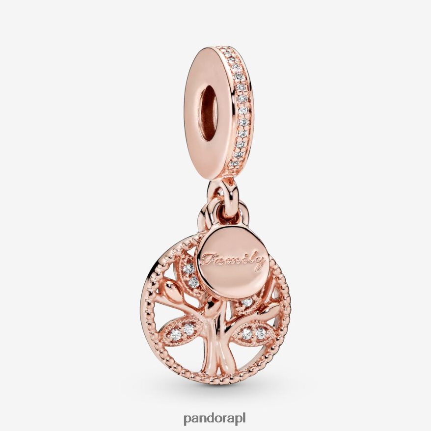 Pozłacane Różowym Złotem Akcesoria Pandora błyszczący wisiorek z drzewem genealogicznym DFDN243