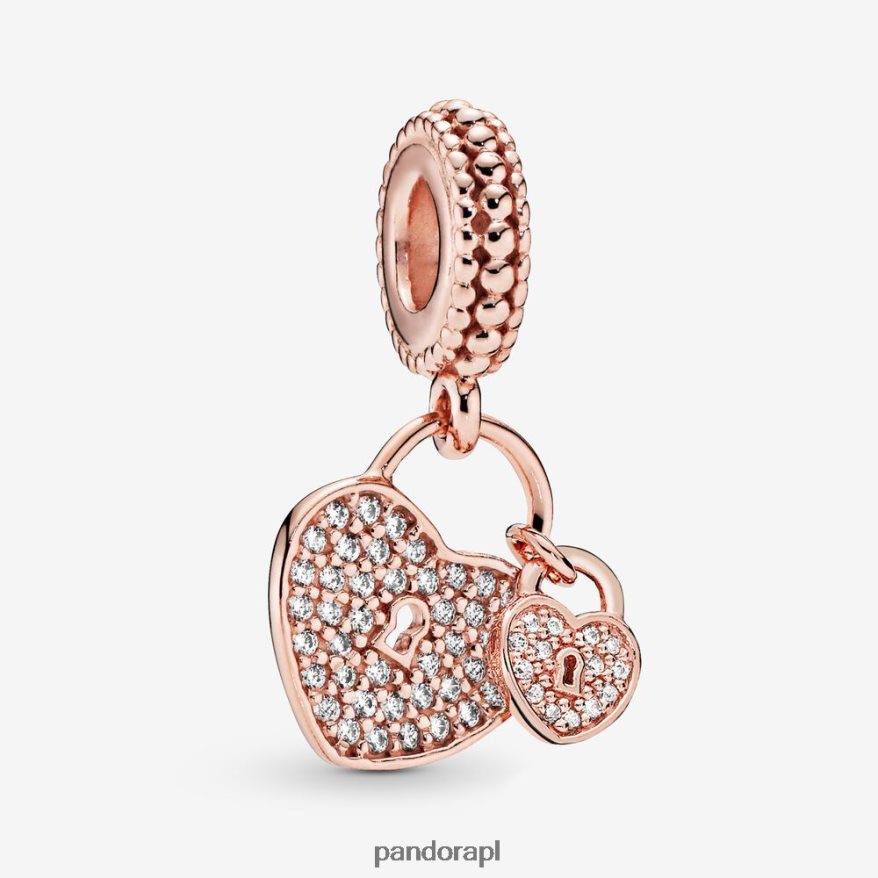 Pozłacane Różowym Złotem Akcesoria Pandora utoruj kłódki w kształcie serca, zwisający urok DFDN203