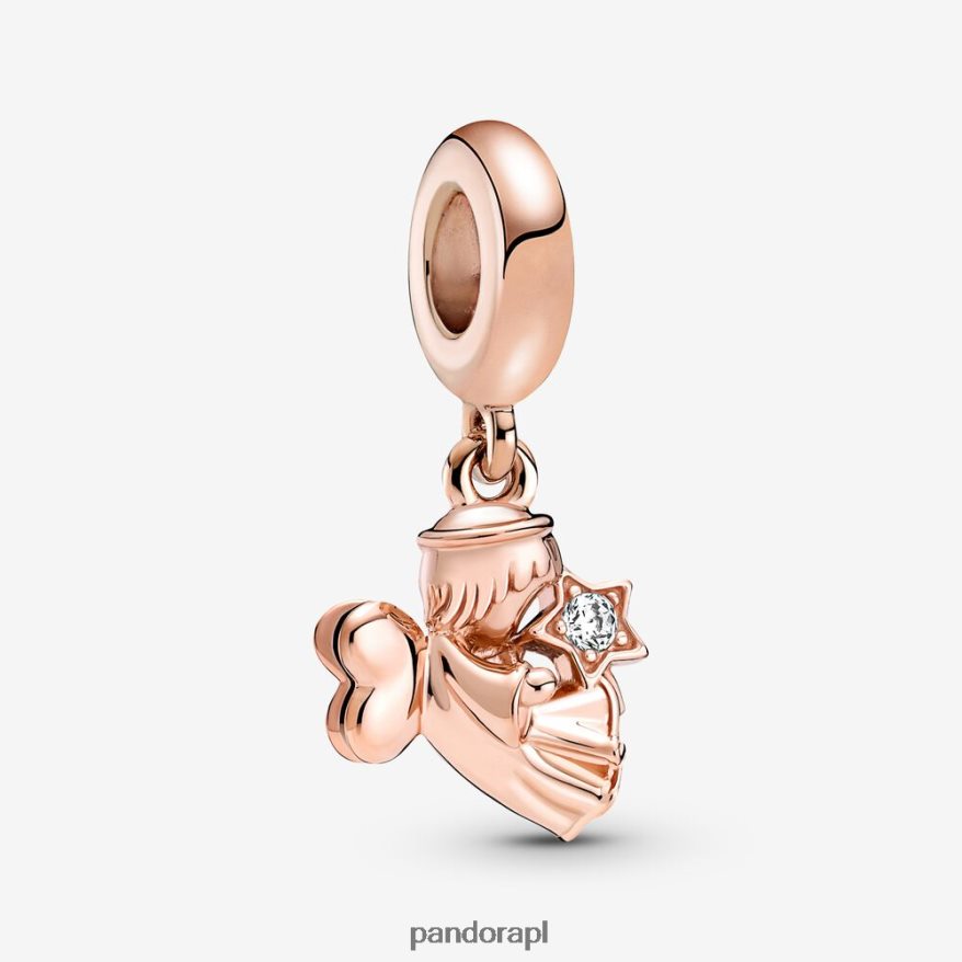 Pozłacane Różowym Złotem Akcesoria Pandora zawieszka ze skrzydlatym aniołem w kształcie serca DFDN202