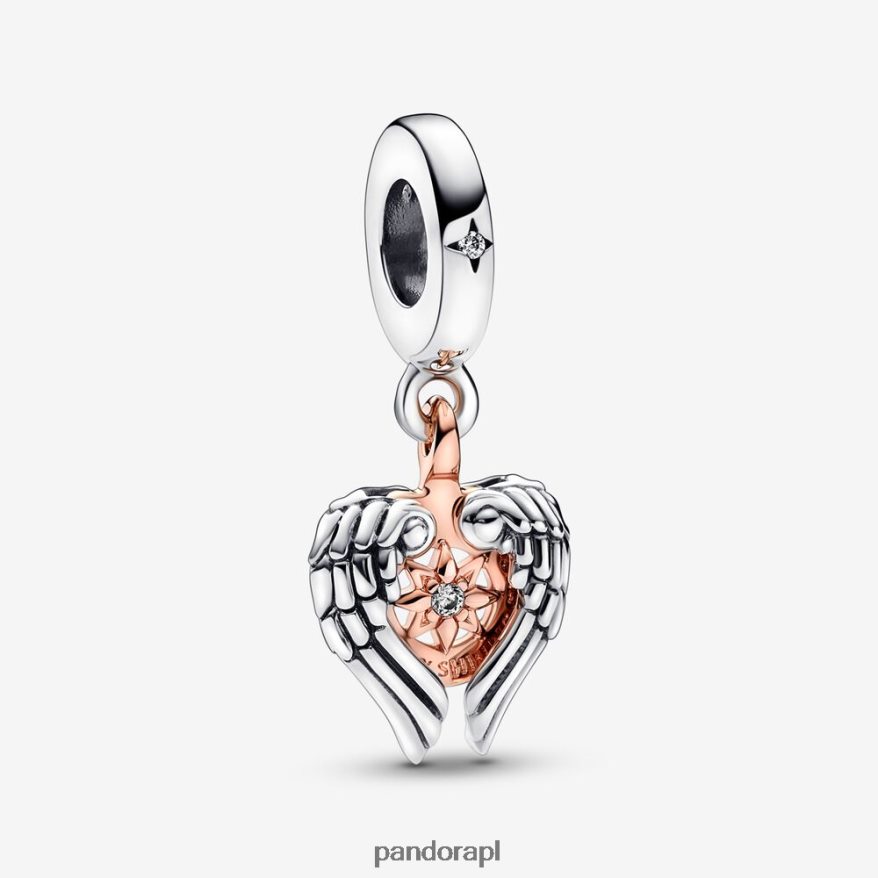 dwutonowy Akcesoria Pandora niebiański kompas, zawieszka ze skrzydłami anioła DFDN248