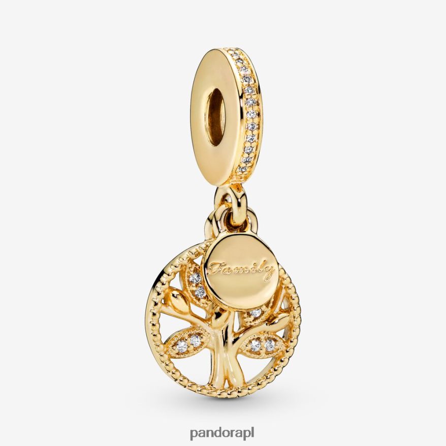 pozłacany Akcesoria Pandora błyszczący wisiorek z drzewem genealogicznym DFDN244