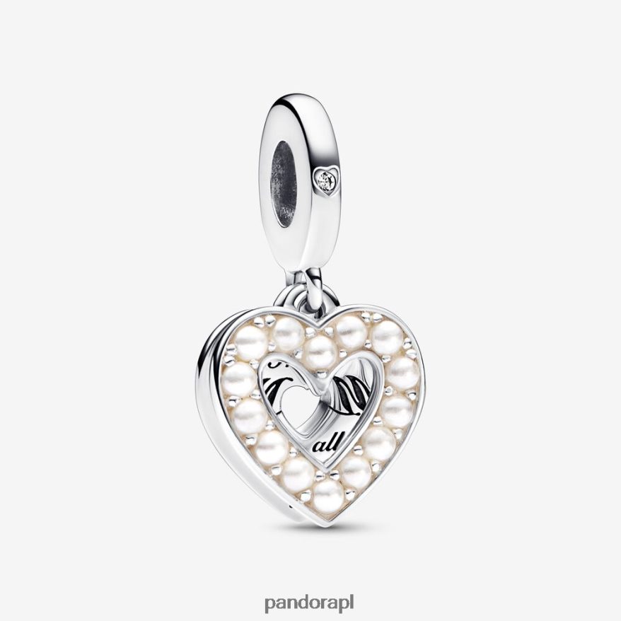 srebrny/biały Akcesoria Pandora Podwójny wisiorek w kształcie perłowego serca DFDN192
