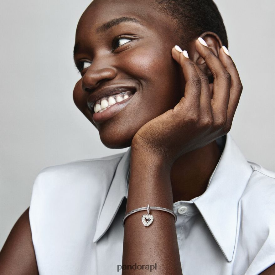 srebrny/biały Akcesoria Pandora Podwójny wisiorek w kształcie perłowego serca DFDN192