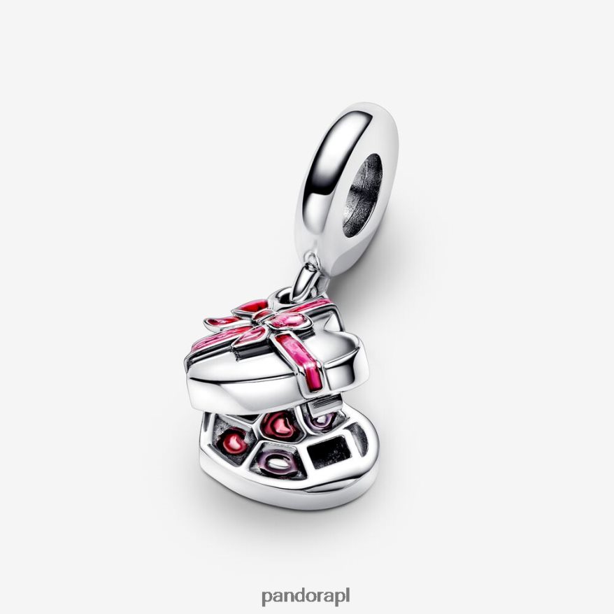 srebro Akcesoria Pandora Otwierana zawieszka z czekoladowym pudełkiem w kształcie serca DFDN233