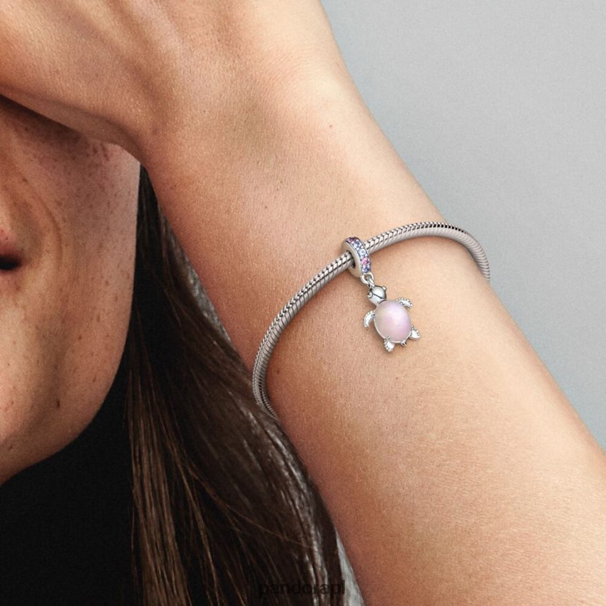 srebro Akcesoria Pandora Zawieszka z różowym żółwiem morskim ze szkła murano DFDN79