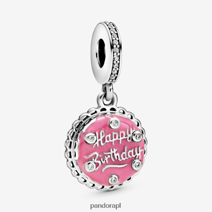 srebro Akcesoria Pandora zawieszka w kształcie różowego tortu urodzinowego DFDN53