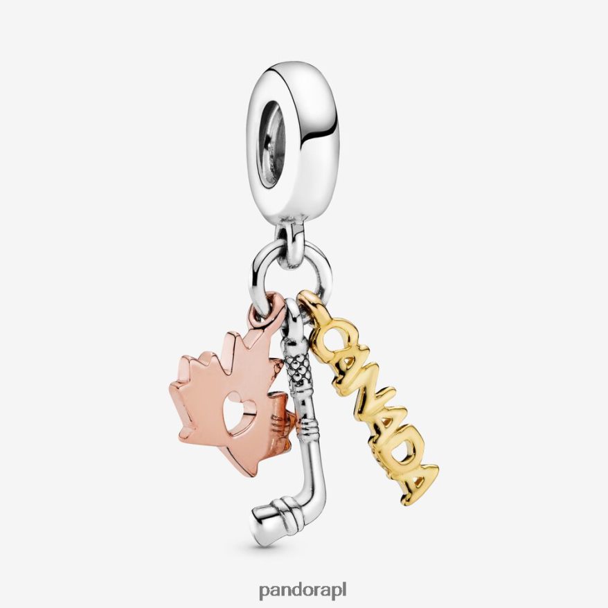 trójtonowy Akcesoria Pandora zawieszka Kanada, liść klonu i kij hokejowy DFDN148