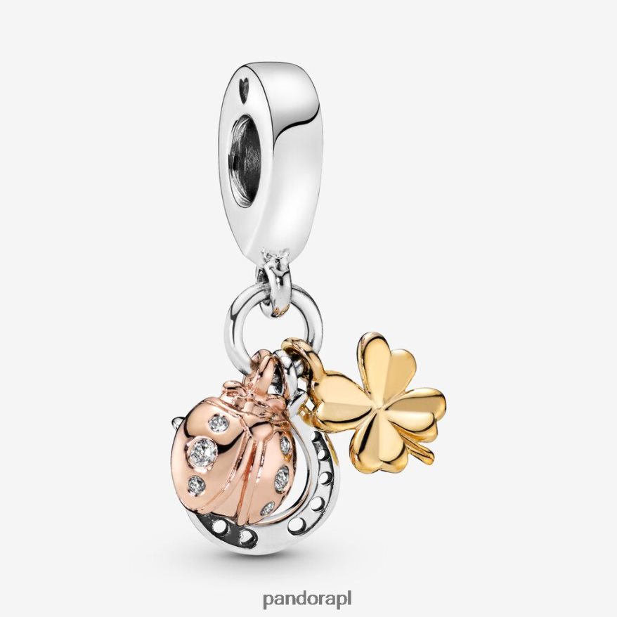 trójtonowy Akcesoria Pandora zawieszka w kształcie podkowy, koniczyny i biedronki DFDN283