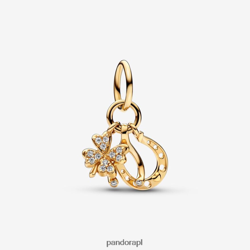 złoto Akcesoria Pandora Koniczynka na szczęście, wahacz i zawieszka w kształcie podkowy DFDN197