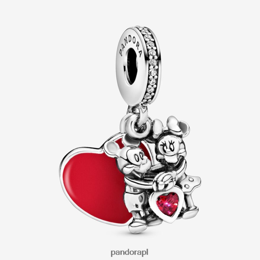 srebro Akcesoria Pandora Disney Myszka Miki i Myszka Minnie uwielbiają wiszącą zawieszkę DFDN209