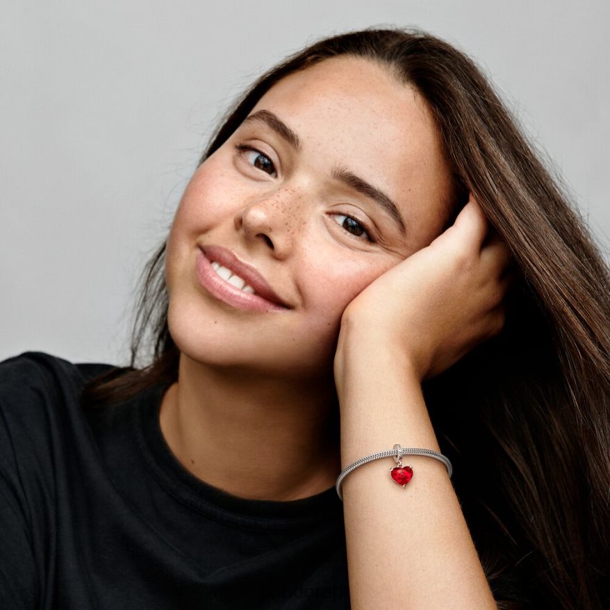 srebro/czerwony Akcesoria Pandora zawieszka ze szkła murano z motywem Disneya Mickey & Minnie Mouse Kiss DFDN280