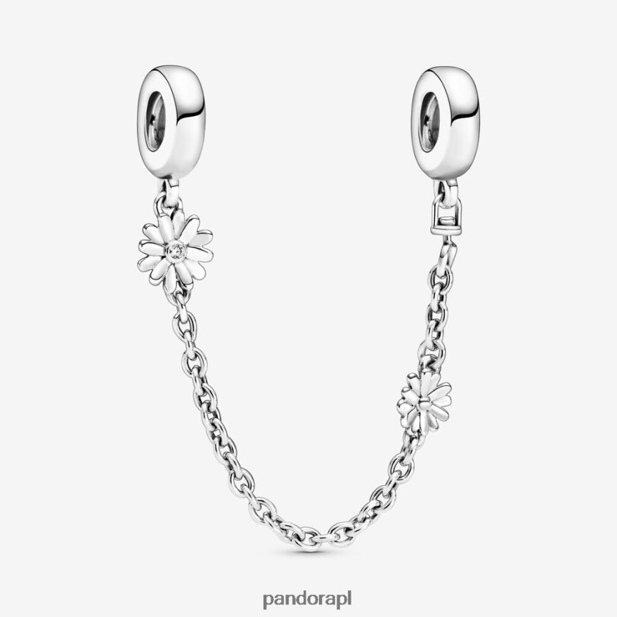srebro Akcesoria Pandora Zawieszka z łańcuszkiem zabezpieczającym w postaci kwiatu stokrotki DFDN321
