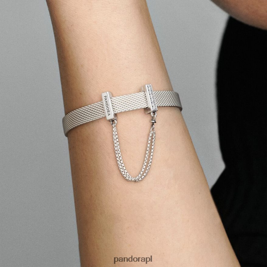 srebro Akcesoria Pandora refleksyjne błyszczące zawieszki z łańcuszkiem zabezpieczającym DFDN327