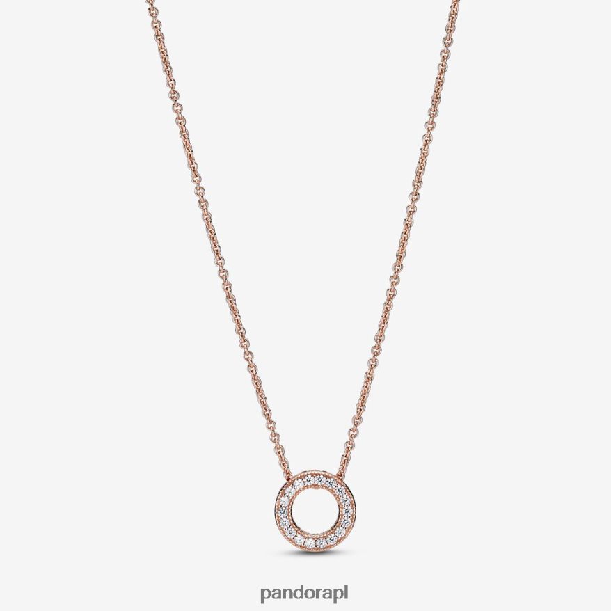 Pozłacane Różowym Złotem Akcesoria Pandora Naszyjnik z logo Pave Circle Collier DFDN709