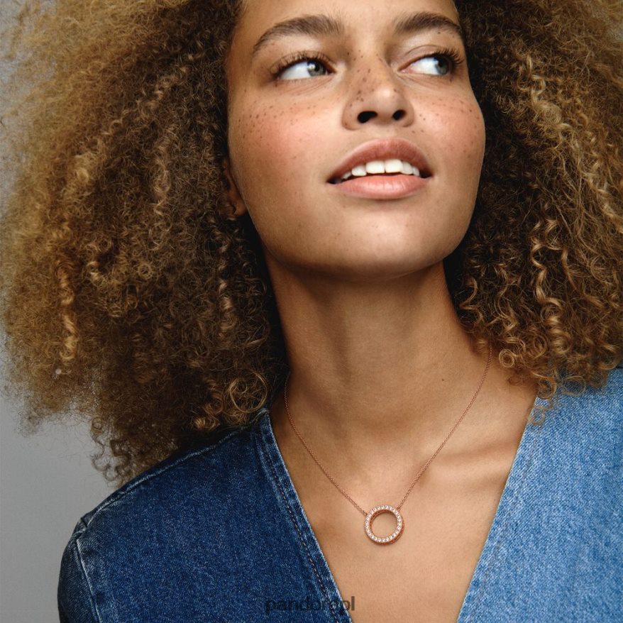 Pozłacane Różowym Złotem Akcesoria Pandora krąg błyszczącego naszyjnika DFDN742