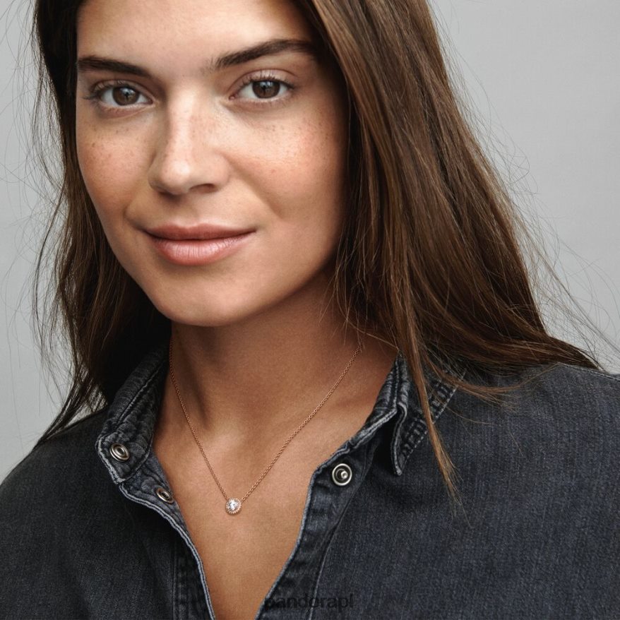 Pozłacane Różowym Złotem Akcesoria Pandora okrągły, błyszczący naszyjnik aureola DFDN706