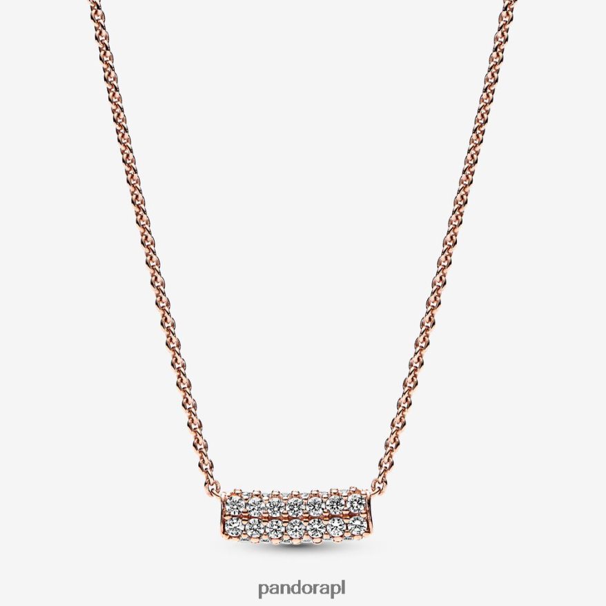 Pozłacane Różowym Złotem Akcesoria Pandora ponadczasowy dwurzędowy naszyjnik typu bar collier pave DFDN798