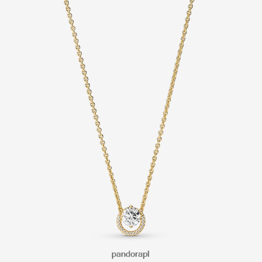 pozłacany Akcesoria Pandora błyszczący okrągły wisiorek z aureolą, naszyjnik Collier DFDN792